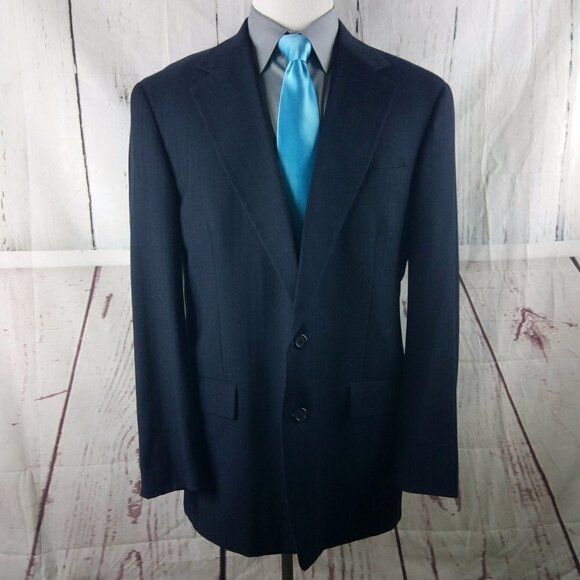 Tommy Hilfiger Dillard's 44L Wool 2 Button Deep Blue Striped Suit Blazer Jacket - Picture 1 of 9